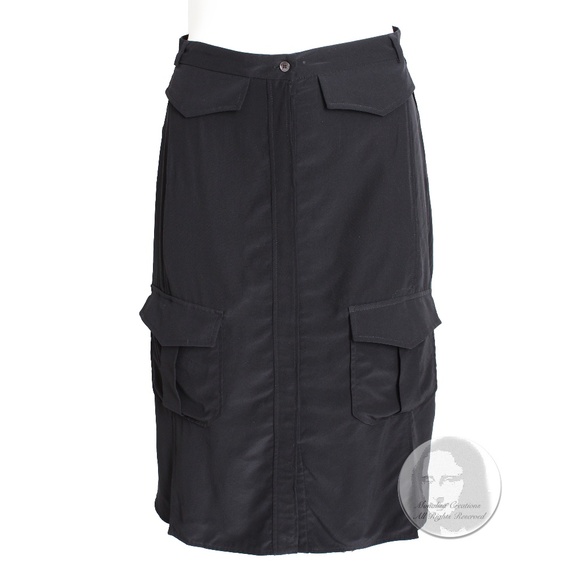 Celine Paris Silk Skirt Button Front Patch Pocket Phoebe Philo Black NWT Size 38 - Picture 1 of 9